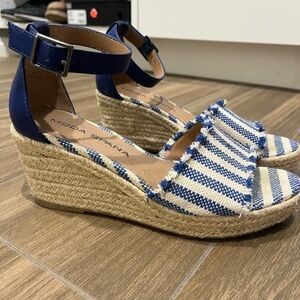 Moda Spana Navy and Cream Striped Wedge Sandals